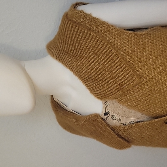 Vtg Camel Brown Shaggy Eyelash Knit One Button Sweater Waistcoat Vest - Picture 4 of 11